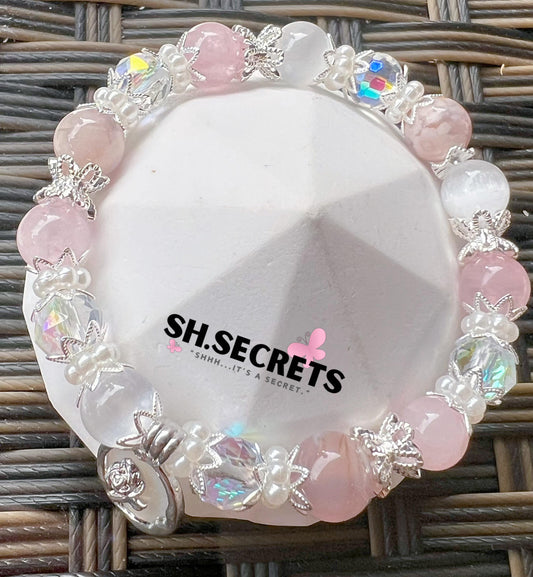 Rose Quartz, White Selenite, Blue Sakura Agate