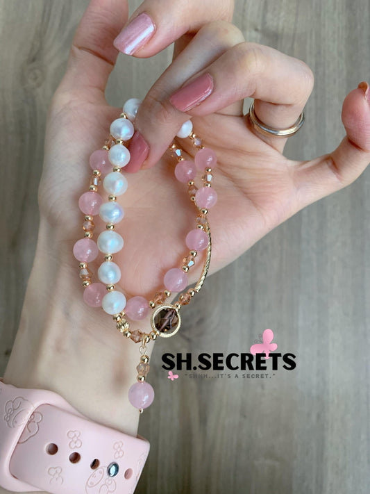 Freshwater Pear, Smoky Quartz, Rose Quartz
