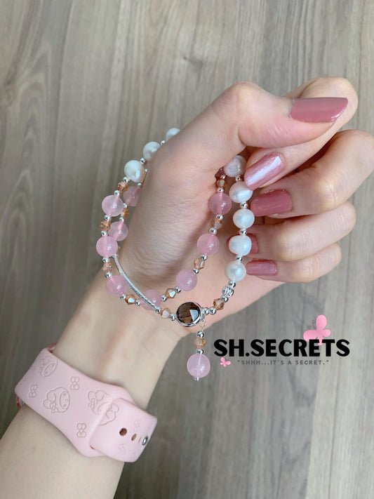 Freshwater Pear, Smoky Quartz, Rose Quartz