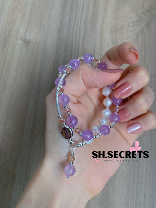 Freshwater Pear, Smoky Quartz, Amethyst