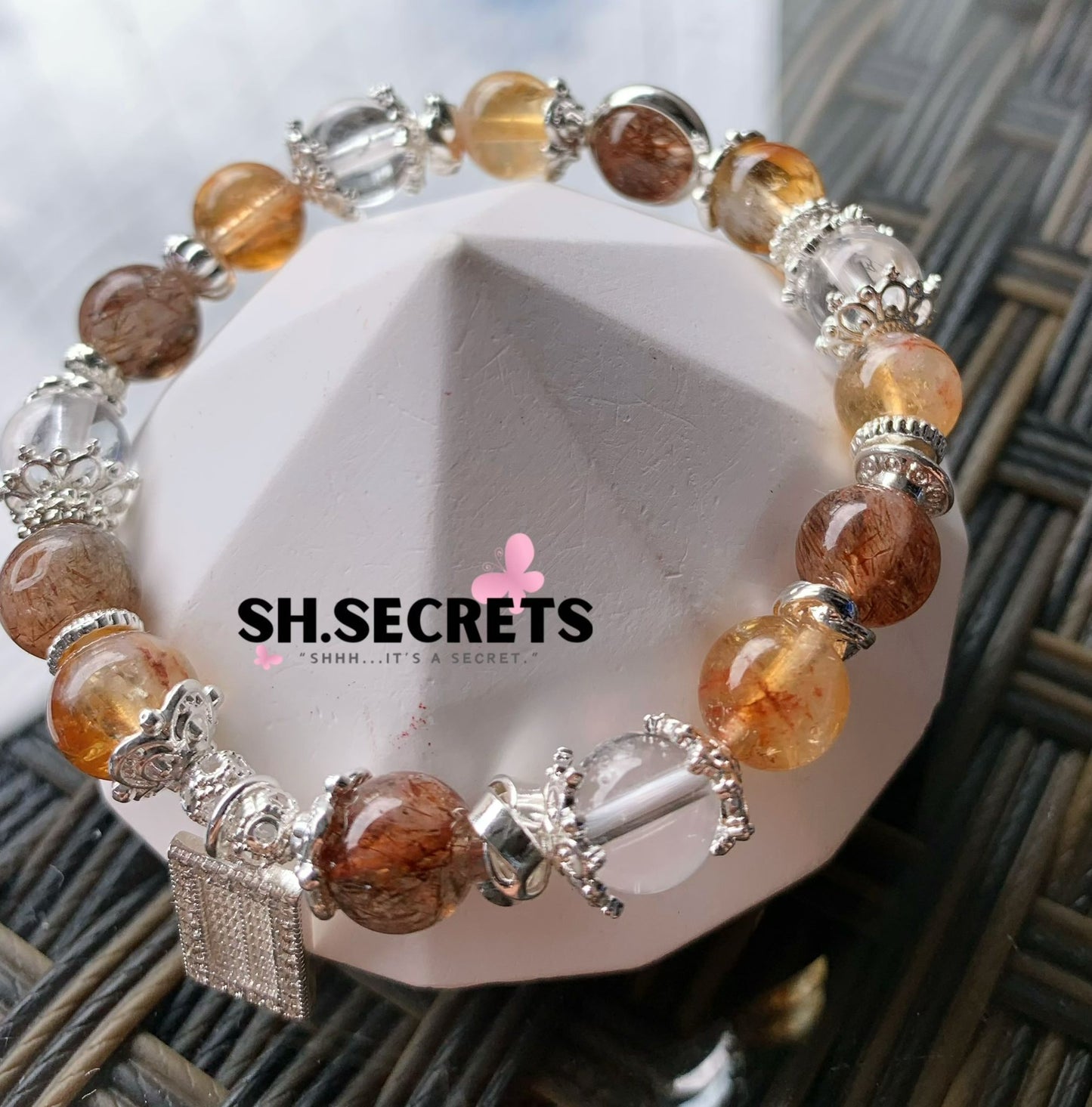 Black Gold Super 7, Citrine, Clear Quartz