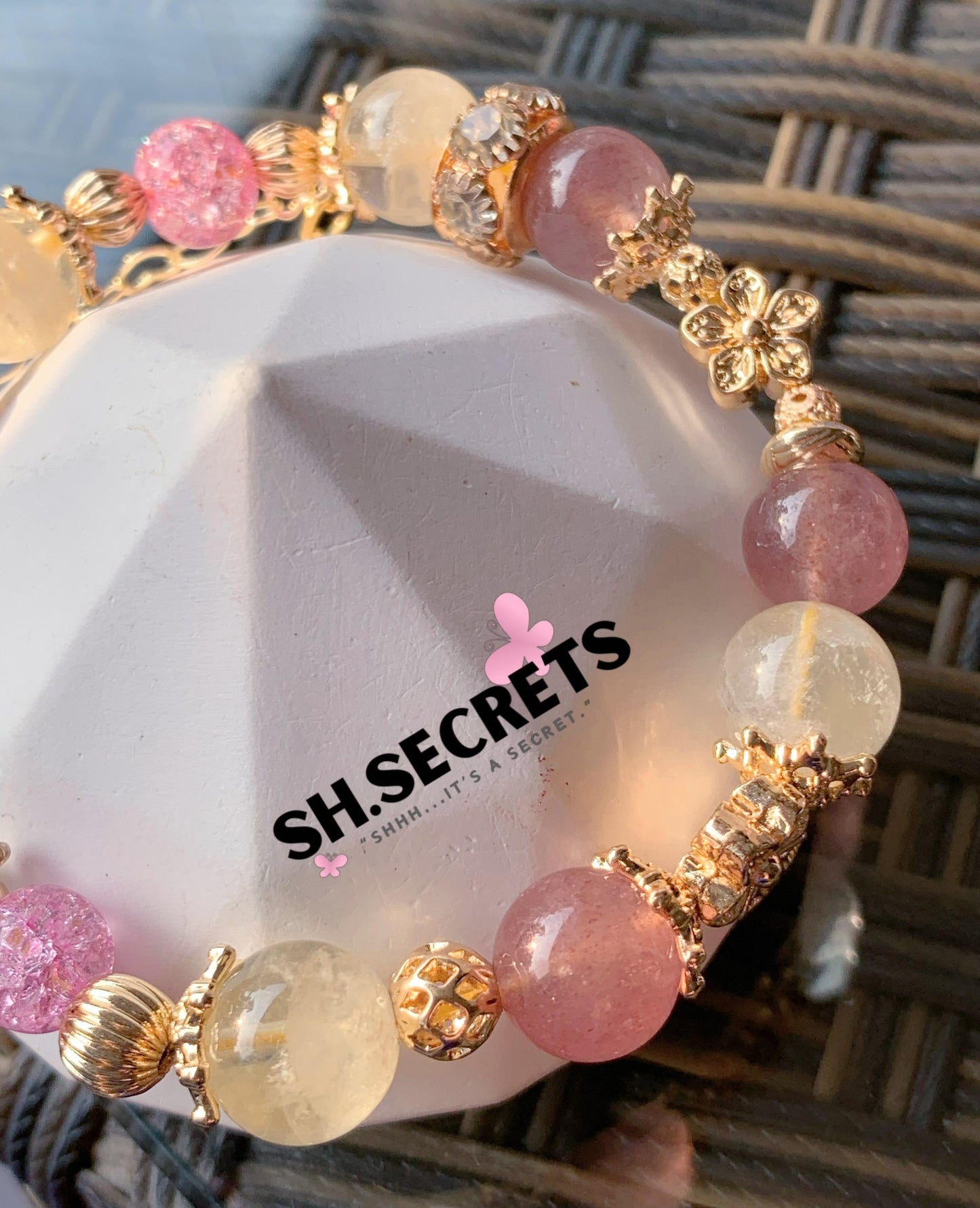 Citrine, Strawberry Quartz, Crackled Quartz (Pink)