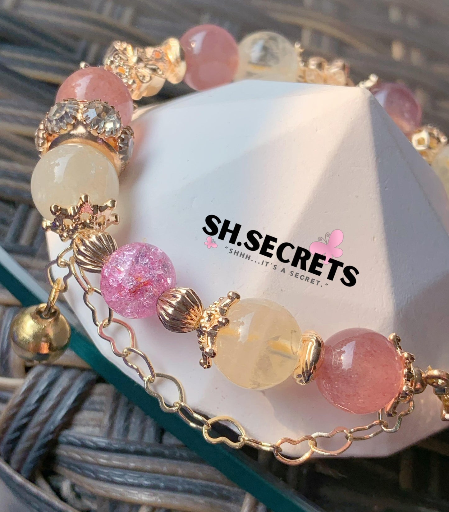 Citrine, Strawberry Quartz, Crackled Quartz (Pink)