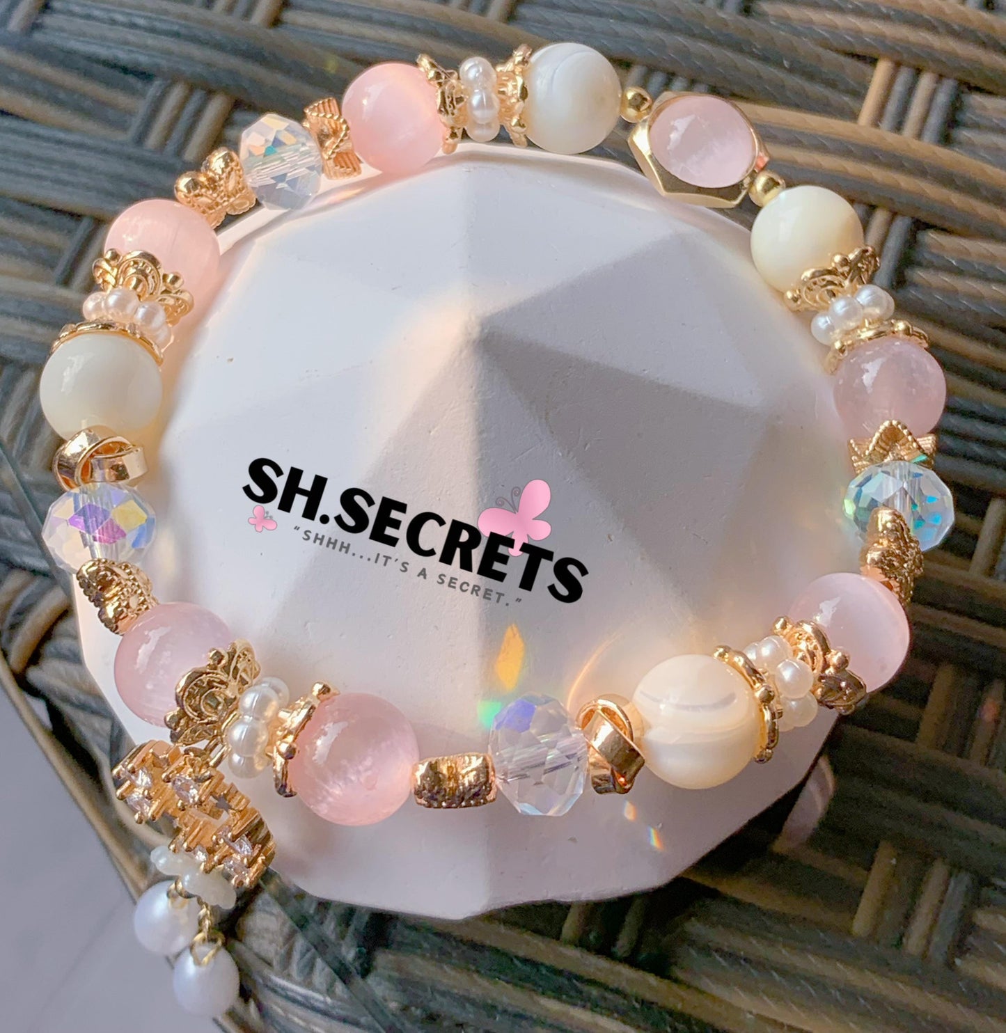 Pink Selenite, White Conch