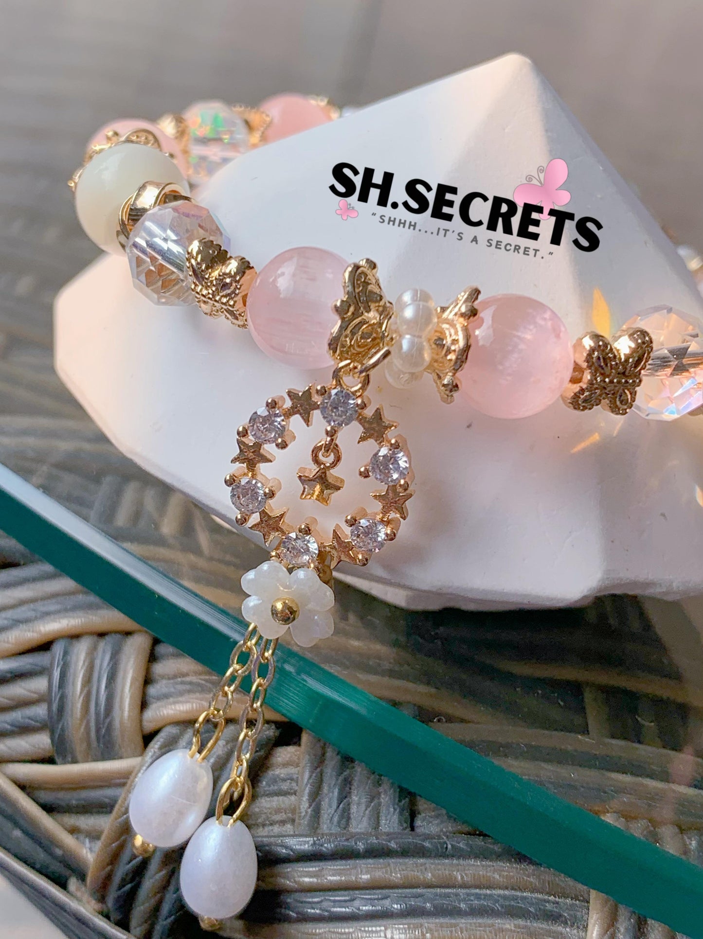 Pink Selenite, White Conch