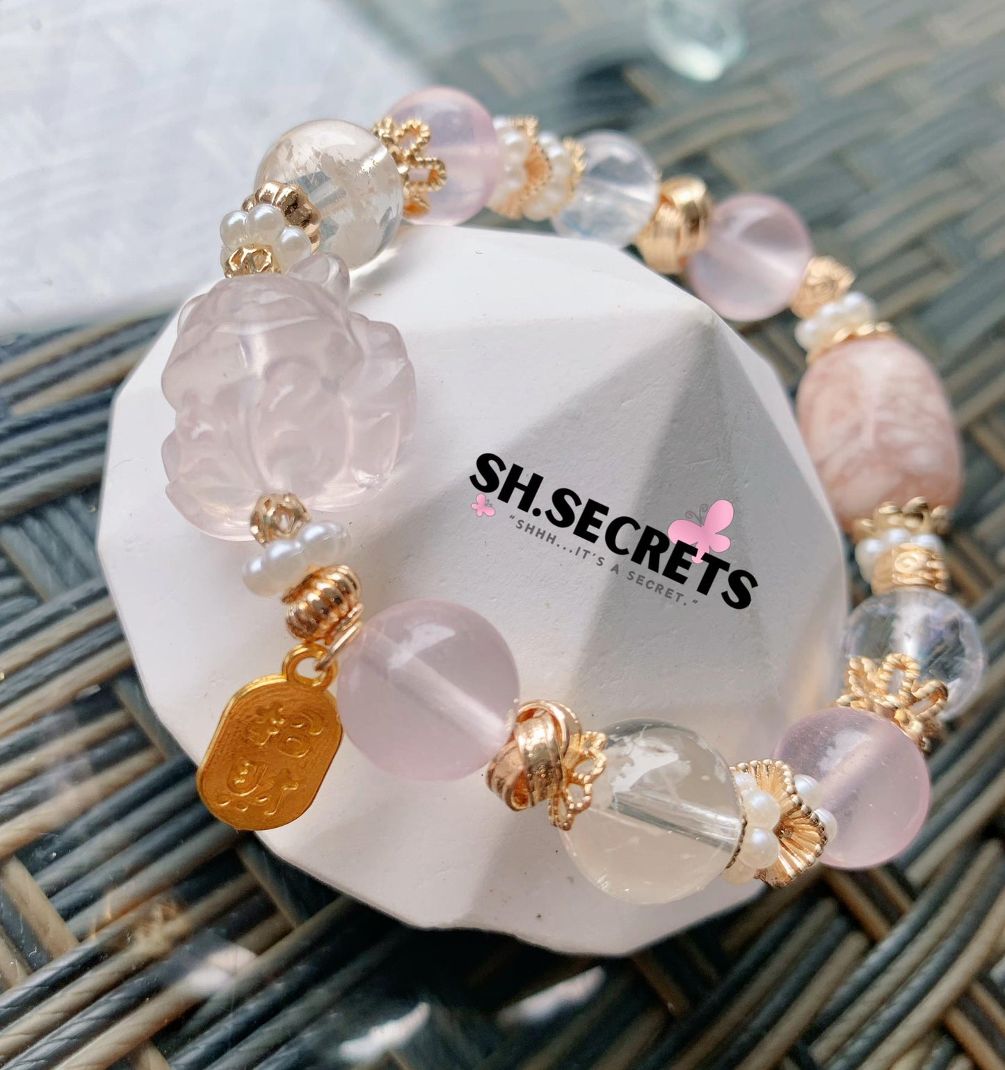 Premium White Snowflake Phantom, Sakura Agate, Rose Quartz, Crackled Clear Quartz