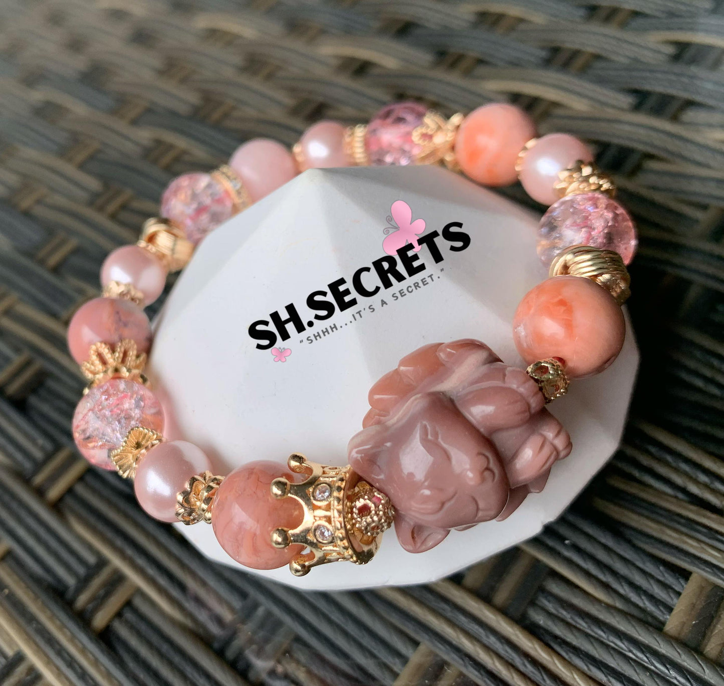 Alashan Agate, Flower Agate, Pink Morganite, Crackled Quartz (Red)