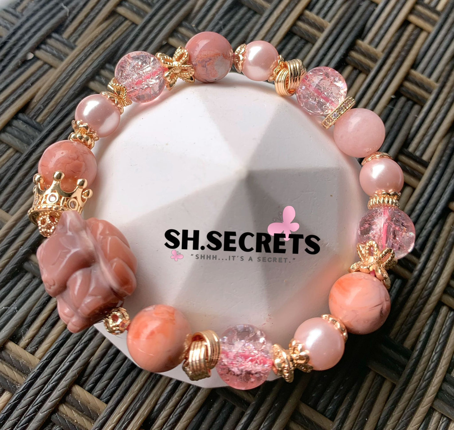 Alashan Agate, Flower Agate, Pink Morganite, Crackled Quartz (Red)
