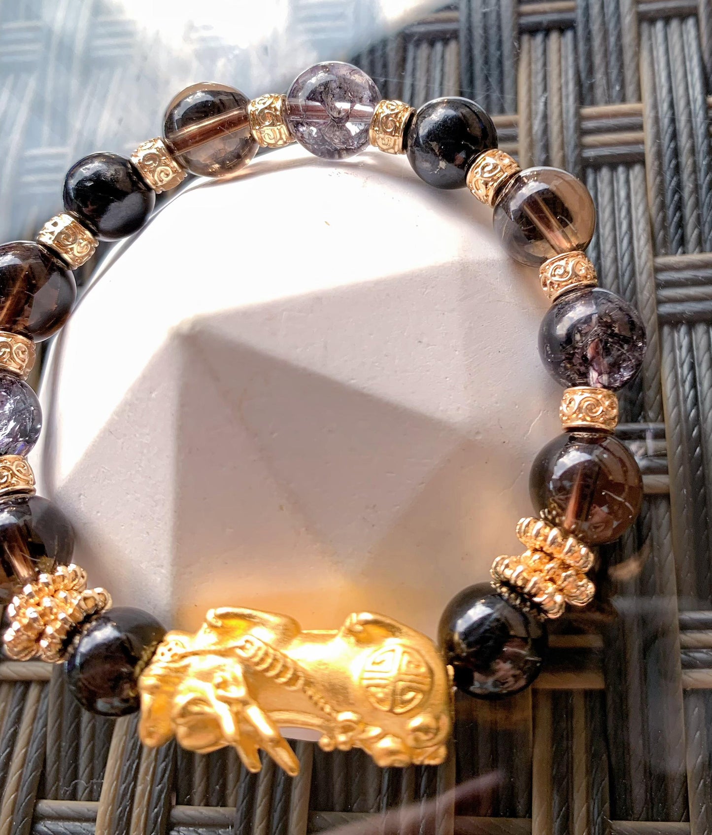 Hypersthene, Smoky Quartz, Crackled Quartz (Black)