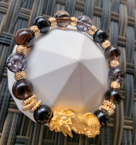 Hypersthene, Smoky Quartz, Crackled Quartz (Black)