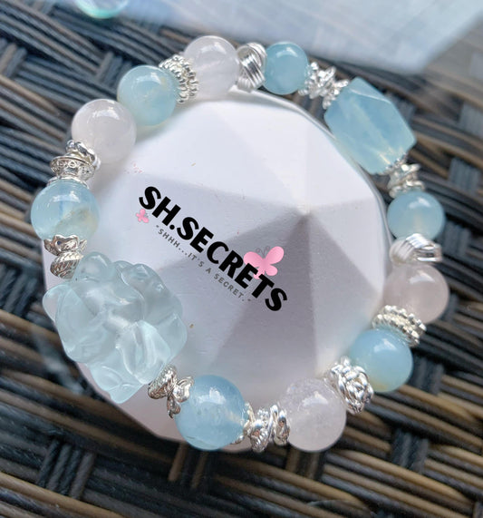 Aquamarine, Blue Fluorite, White Rabbit Hair