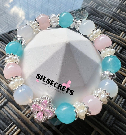 Blue Chalcedony, Lychee Agate, Rose Quartz