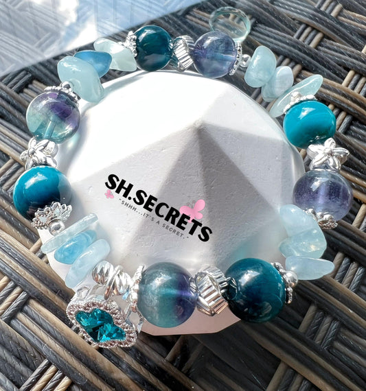 Turquoise Tiger Eye, Aquamarine, Fluorite
