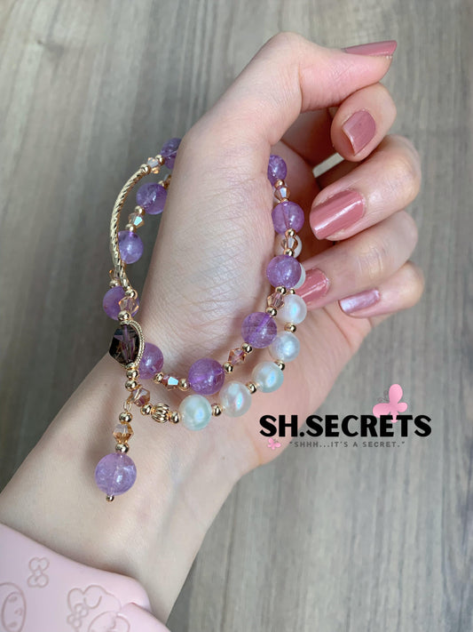 Freshwater Pear, Smoky Quartz, Amethyst
