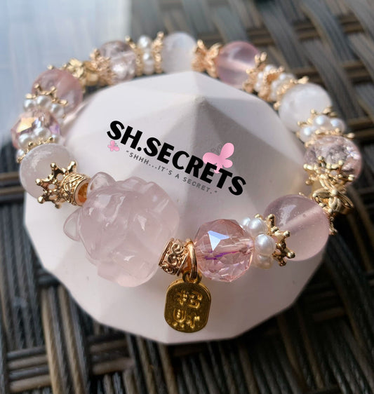 Rose Quartz, White Selenite, Crackled Quartz (Pink)